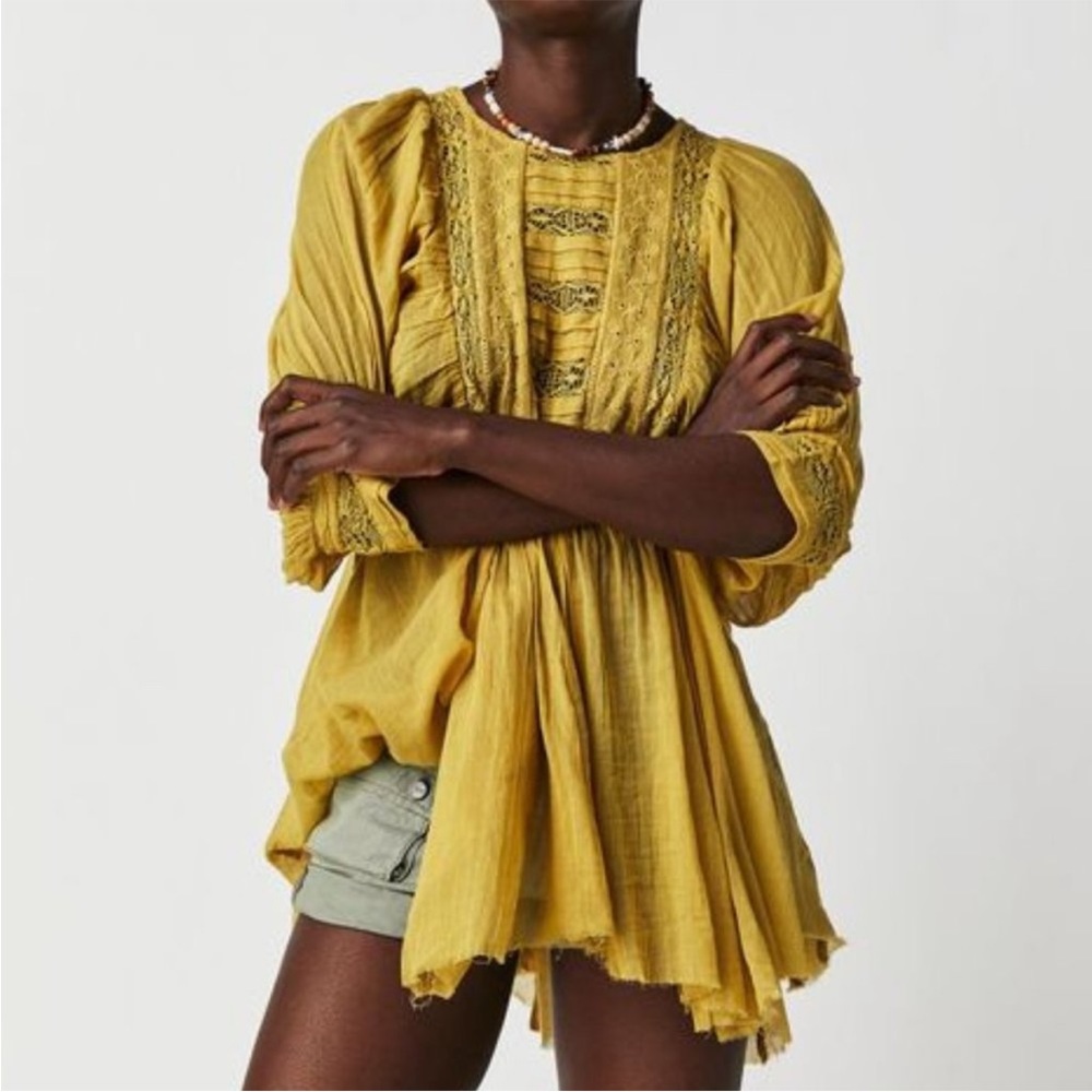 Free People Fp One Finley Tunic XS Peasant Boho Short Sleeves Laced Top